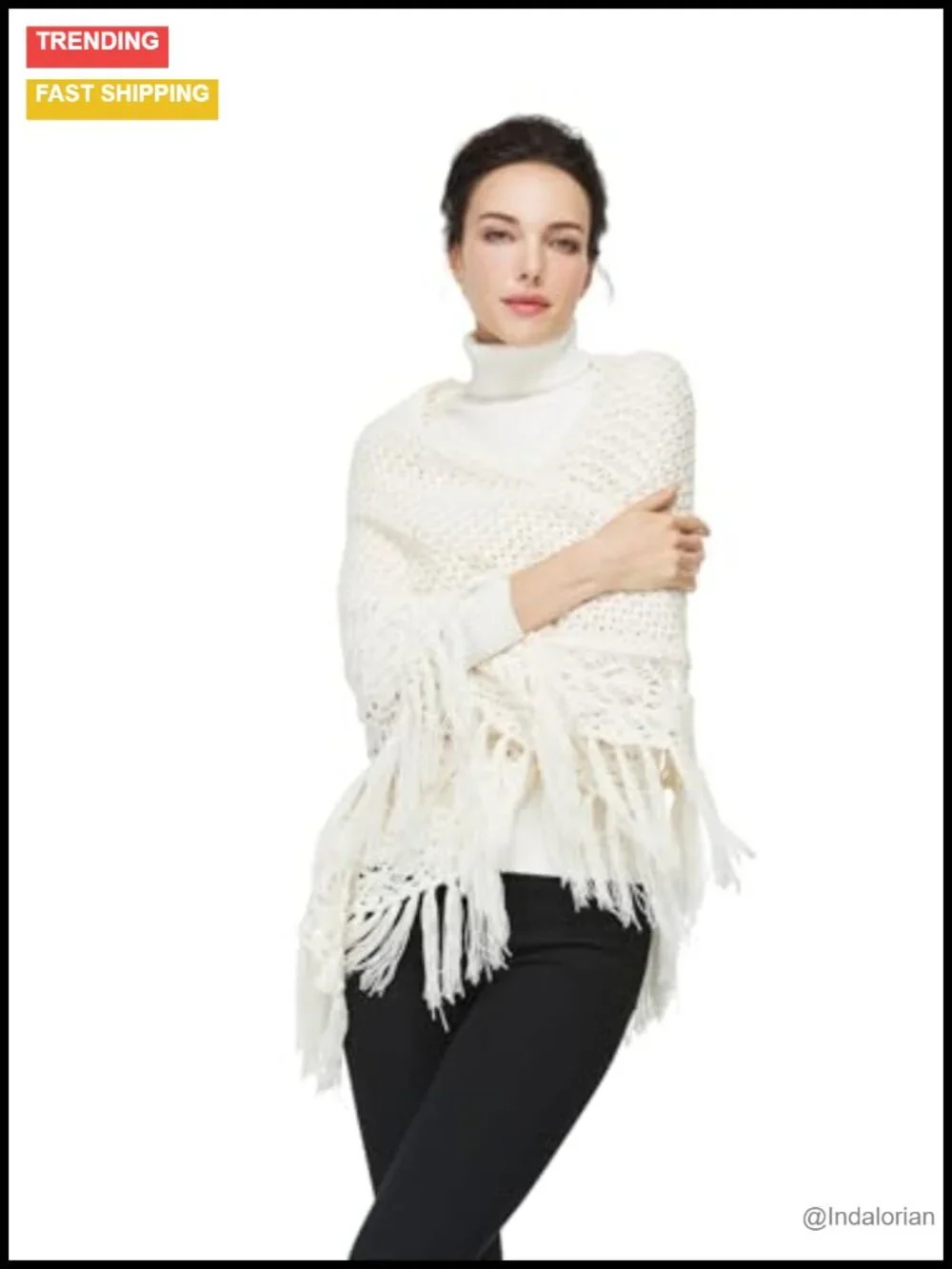Hand-Crocheted Knit Shawl Wrap with Fringes for Evening Dress Cover Up